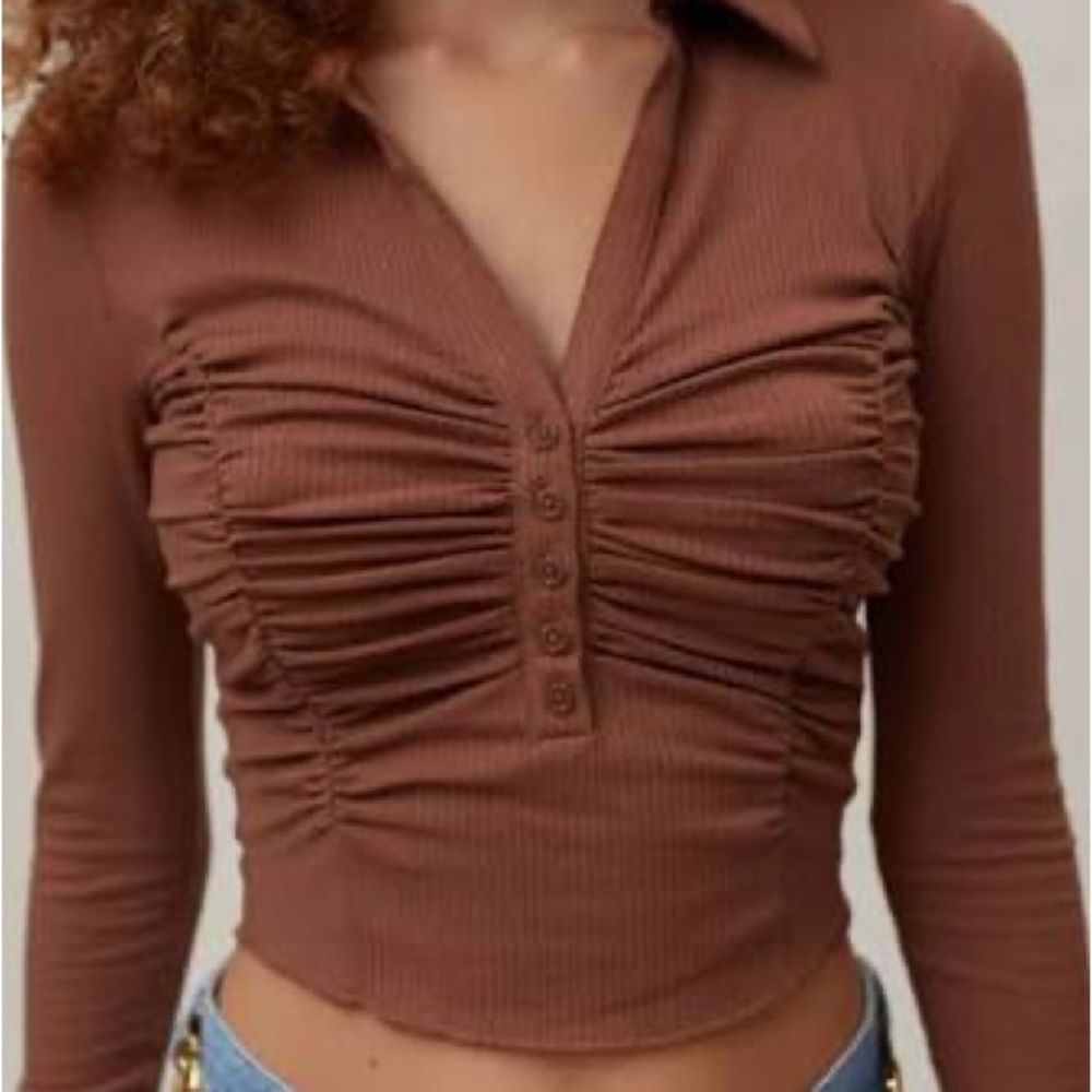 Brown Long Sleeve Collared Shirt